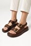 Brown Women's Sandals with Wedge Heels, Double Straps, Elastic Back and Buckle - 2