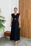 Women's Black Waist Buckle Detailed Slit Full Length Dress Nbmy3865 - 3