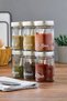 Set of 6 350 ml Spice Storage Containers with Silver Metal Lids, Glass Jars (Plastic Spoon/Label Included)