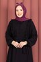 Guipure Striped Belted Hijab Dress Black - 2