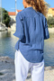 Navy Blue Tie-Dye Cotton Long Back Crop Woven Blouse 70 45 - 2