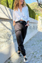 Women's Black Color Belt Buckle Waist Elastic Cuffed Pocket Cargo Pants 90 30 - 4