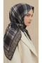 Plaid Patterned Rayon Scarf - Brown / Blue - 3