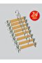 Wooden (Silver Hook Lama) Clothes Hangers for Pants and Skirts, Natural Color, 24 Pieces