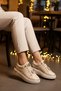 Beige Lace-Up Stone Embroidered Lightweight Women's Sneaker 431156 Z