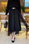 Pleated Belted Tulle Skirt Black - 4