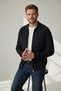 Zippered Polo Collar Double Pocket Steel Knitwear Navy Blue Knitwear Cardigan - 5