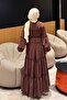 Ruffle Detailed Hijab Dress Bitter Brown - 4