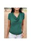 Women's Padded Shoulders Pleated Short Sleeve Sandy Fabric Blouse 9486 - 4