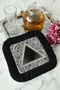Mandala Luxury Fringed Presentation Napkin - Geometric Black Bohemian Floral Patterned Coffee Presentation Napkin - 7