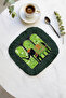 Indian Palace Motif Fringed Presentation Napkin - Exotic Elephant Themed Bohemian Green Black Coaster Tissue - 3