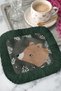 Cute Bear Fringed Childlike Presentation Napkin - Natural Teddy Bear Themed Bohemian Green Coaster Napkin - 3