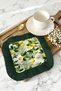 Lemon Garden Fringed Cocktail Napkin - Tropical Summer Style Dark Green Coaster Napkin