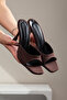 Bitter Brown Satin Blunt Toe Women's Heeled Slippers - 2
