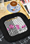 Baroque Striped Floral Fringed Presentation Napkin - Elegant Glam Bohemian Black Fuchsia Coaster Tissue - 4