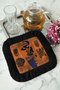 African-Inspired Gold-Color Fringed Presentation Napkin - Ethnic Style Orange Black Coaster Tissue - 6