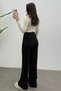 Women's Black High Waist Velcro Closure Detailed Palazzo Trousers - 6