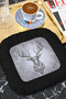 Majestic Deer Motif Fringed Presentation Napkin - Black Rustic Natural Forest Themed Coaster Tissue - 4