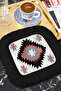 Ethnic Luxury Fringed Presentation Napkin - Geometric Bohemian Black and Red Design Coaster Napkin - 6