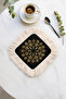 Luxurious Mandala Sparkling Fringed Presentation Napkin - Black Bohemian Cream Fringed Coaster Tissue - 2