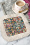Oriental Mosaic Fringed Coffee Side Serving Napkin - Ethnic Style Turquoise Red Cream Presentation Napkin - 7