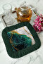 Elegant Marble Effect Fringed Presentation Napkin - Luxurious Bohemian Gold-Color Green Coaster Tissue - 5