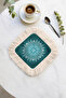 Fringed Presentation Napkin with Mandala Motif - Ethnic Bohemian Turquoise Cream Design Coaster Napkin - 5