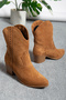 Western Vegan Suede Thin Toe Cowboy Heeled Women's Boots - 2