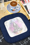 Hamsa Mandala Fringed Decorative Fabric Napkin - Meditation Bohemian Navy Blue Coaster Handkerchief - 4