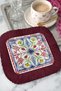Saray Motif Stylish Fringed Serving Cocktail Napkin - Ethnic Floral Bohemian Burgundy Coaster Tissue - 8