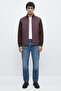 Full Zipper Quilted Knitwear Coat - Burgundy - Brown