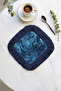 Night Wave Fringed Presentation Napkin - Marine Spirit Bohemian Dark Blue Design Coaster Tissue - 4