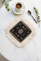 Luxury Farmhouse Motif Fringed Presentation Napkin - Rustic Black Checkered Gold Colored Coaster Tissue - 4