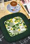 Lemon Garden Fringed Cocktail Napkin - Tropical Summer Style Dark Green Coaster Napkin - 6