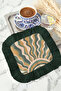 Retro Wave Sparkling Fringed Presentation Napkin - Sun Reflecting Bohemian Green Gold Coaster Tissue - 7
