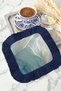 Marble Texture Gold Colored Fringed Presentation Napkin - Fluid Modern Blue Navy Blue Coaster Tissue - 8