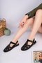 Elena Model Genuine Leather Black Women's Daily Sandals with Buckle Straps - 2