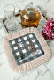 Nordic Deer Fringed Presentation Placemat Napkin - Winter Garden Rustic Gray Ecru Presentation Napkin - 6