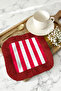 Red and White Striped Fringed Decorative Napkin - Vibrant Modern Red Fringed Coaster Tissue - 7