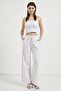 Women's White Tie-Waist Wide Leg Pants with Stitched Hem