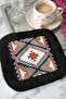 Ethnic Motif Fringed Coffee Serving Napkin - Geometric Bohemian Black Edge Coaster Napkin - 8