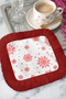 Snowflake Sparkling Fringed Presentation Napkin - Christmas Themed Modern Red and White Coaster Tissue - 7