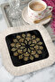 Luxurious Mandala Sparkling Fringed Presentation Napkin - Black Bohemian Cream Fringed Coaster Tissue
