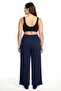 Women's Navy Blue Textured Plus Size Pajama Bottoms with Pockets - 3