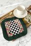 Luxurious Floral Black and White Fringed Presentation Napkin - Romantic Vintage Bohemian Green Coaster Tissue - 3