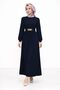 Women's Gold Chain Belt Detailed Crew Neck and Hijab Clothing Twisted Dress - 5