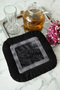 Greek Motif Fringed Bohemian Presentation Napkin - Classic Luxury Black Silver Modern Coaster Tissue - 3