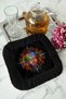 Neon Buddha Mandala Fringed Presentation Napkin-Spiritual Bohemian Black Color Coaster Serving Napkin - 6