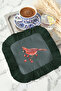 Fringed Presentation Napkin with Cardinal Bird Figure - Dark Green Coaster Tissue with Red Bird Motif - 8