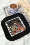 Flower Garden Elegance Fringed Presentation Napkin-Artistic Women's Themed Bohemian Black Coaster Tissue - 2